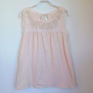 LOFT Embroidered Baby Doll Top Soft Peach‎ Size Medium